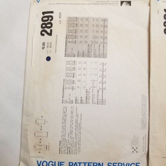 Pair of vintage Very Easy Vogue #2891 Calvin Klein patterns. Pat010 - Picture 6 of 6